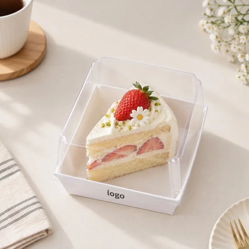 ODM Custom Square Paper-Plastic Dessert Box | Tall Clear Lid for Cake Slices Manufacturers, Manufacturer