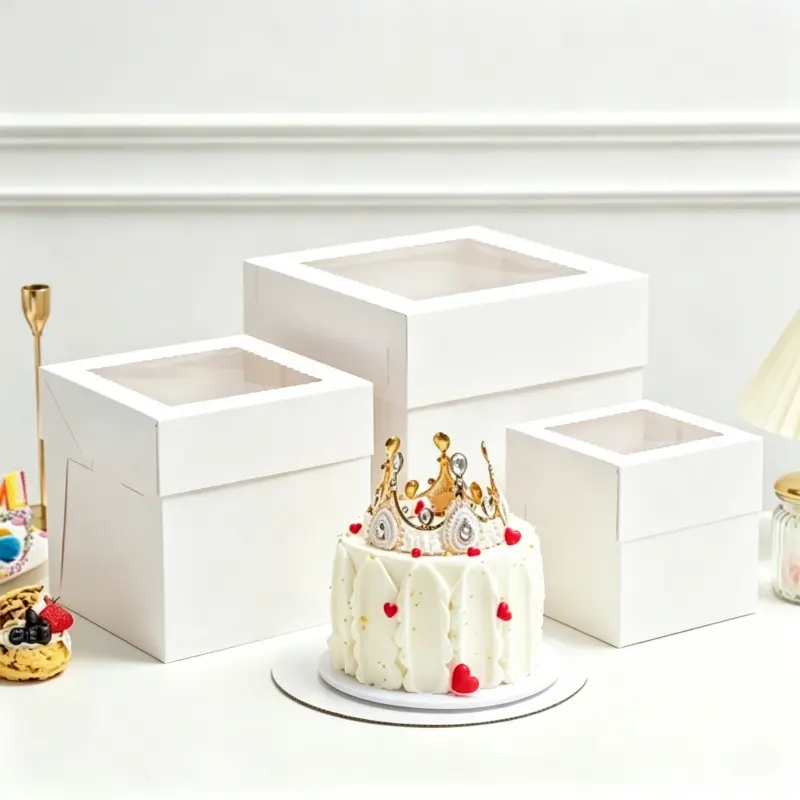 ODM Medium White Square Window Cake Box | Custom Print Bakery Box Wholesale Supplier, Factories