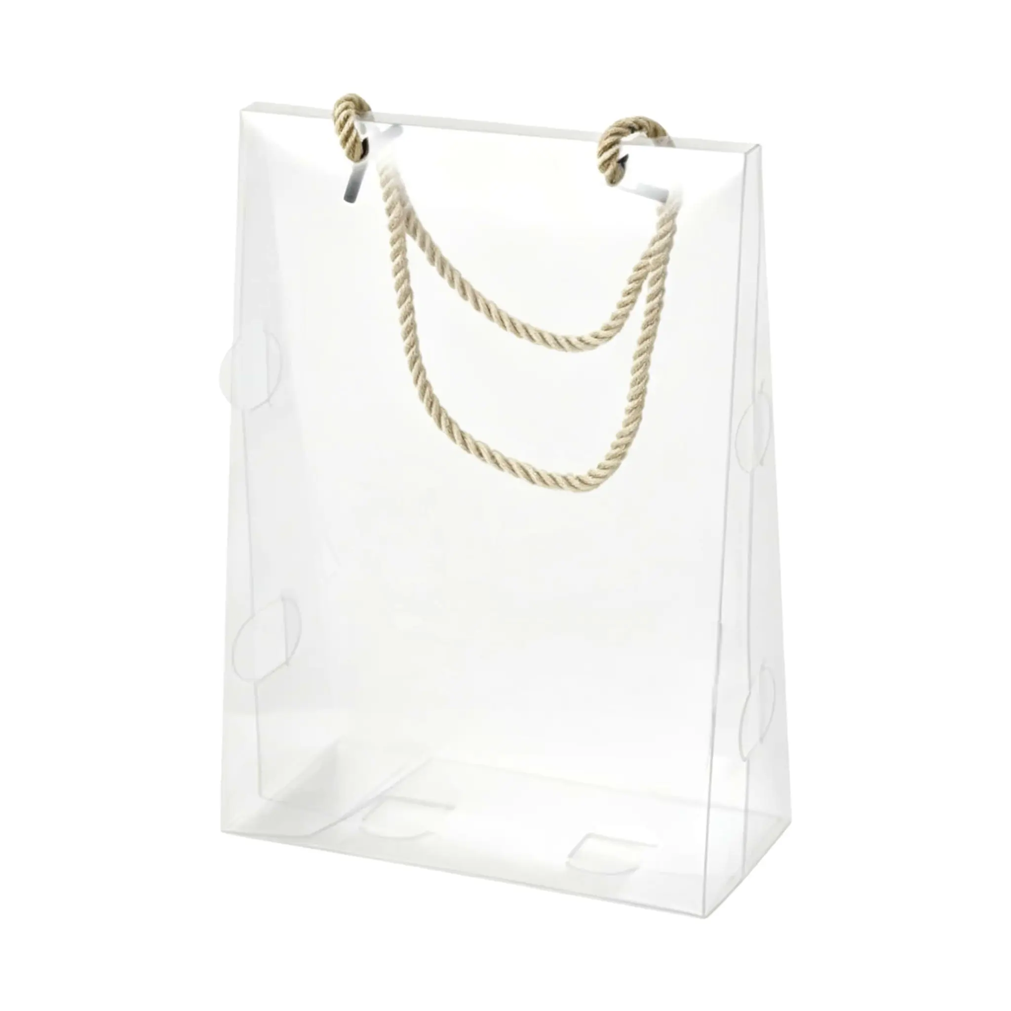 Clear PET treat bag with rope handle and flat base
