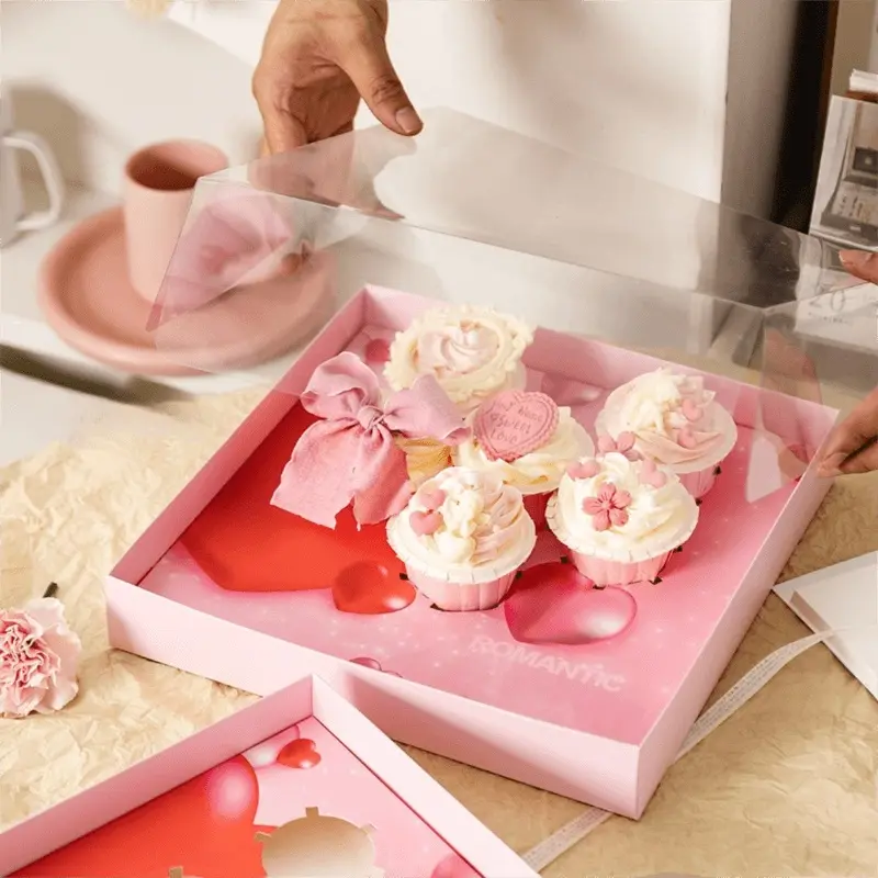 OEM Romantic Cupcake Box: Clear-Lid 6-Count Valentine Gift Container Manufacturer, Service