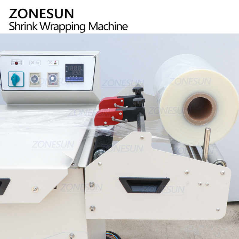 ZONESUN ZS-SX5540 Semi-automatic Cosmetic Perfume Paper Boxes Film Cutting Shrink Sealing Wrapping Machine With Dispenser Sealer