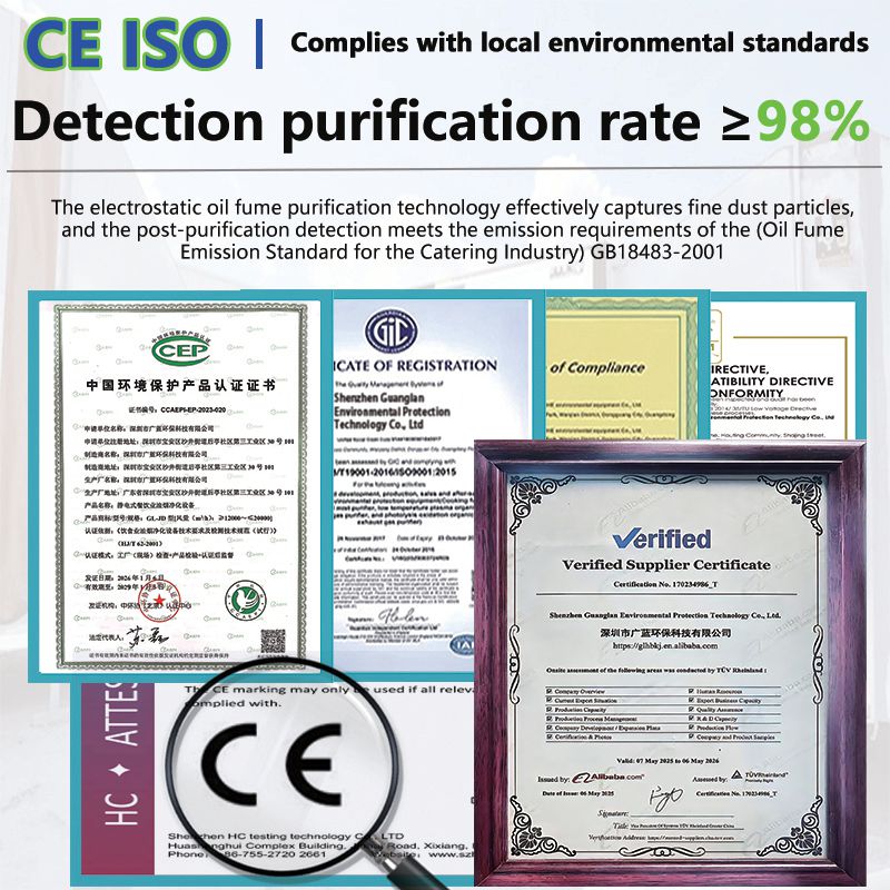 CE ISO Certified Ductless Commercial Kitchen Range Hood No Pipe Fume Purifier Low Noise Stainless Steel Restaurant Exhaust Hood