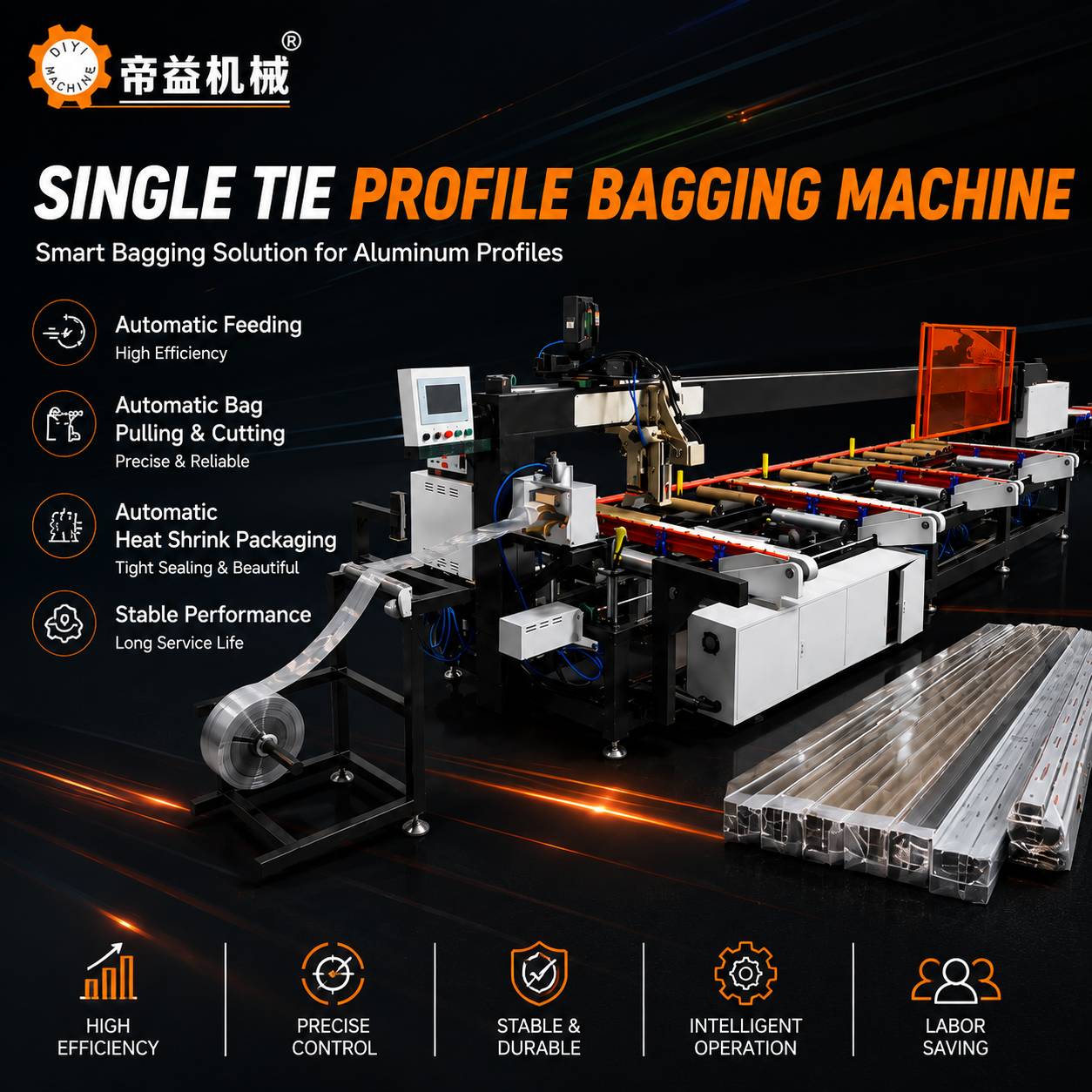 Electric Semi-Automatic Aluminum Profile PVC Bagging Packing Machine With Heat Shrink Sealing