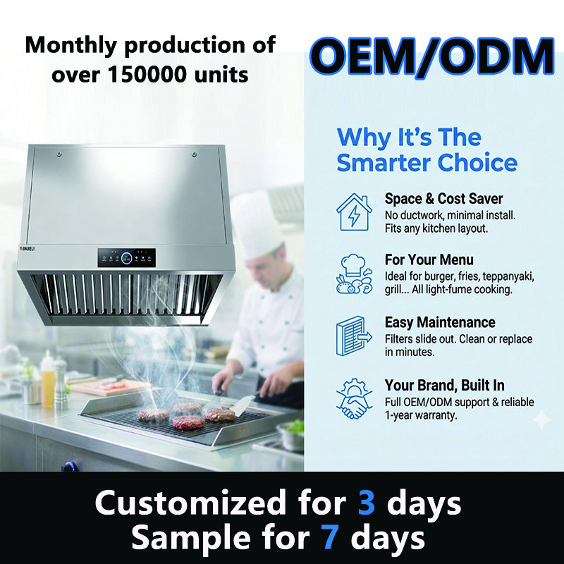 CE ISO Certified Ductless Commercial Kitchen Range Hood No Pipe Fume Purifier Low Noise Stainless Steel Restaurant Exhaust Hood