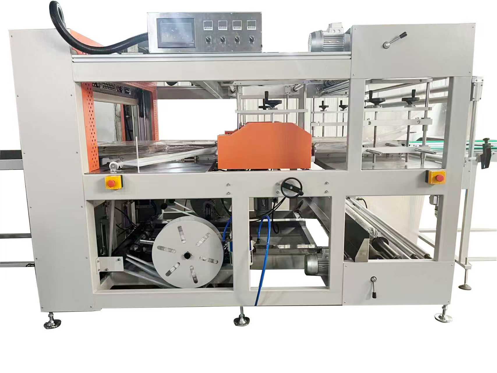 Electric Automatic PE Film Carton Heat Shrink Wrap 4-Side Sealing Machine PLC Motor Pump Food Beverage Chemical Apparel