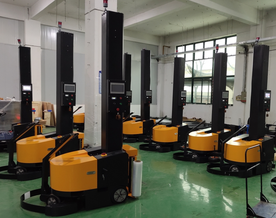 Custom Make Semi Automatic Wrapper Stretch Hood Pallet Wrapper Wrapping Packing Machine Robot Model With Battery