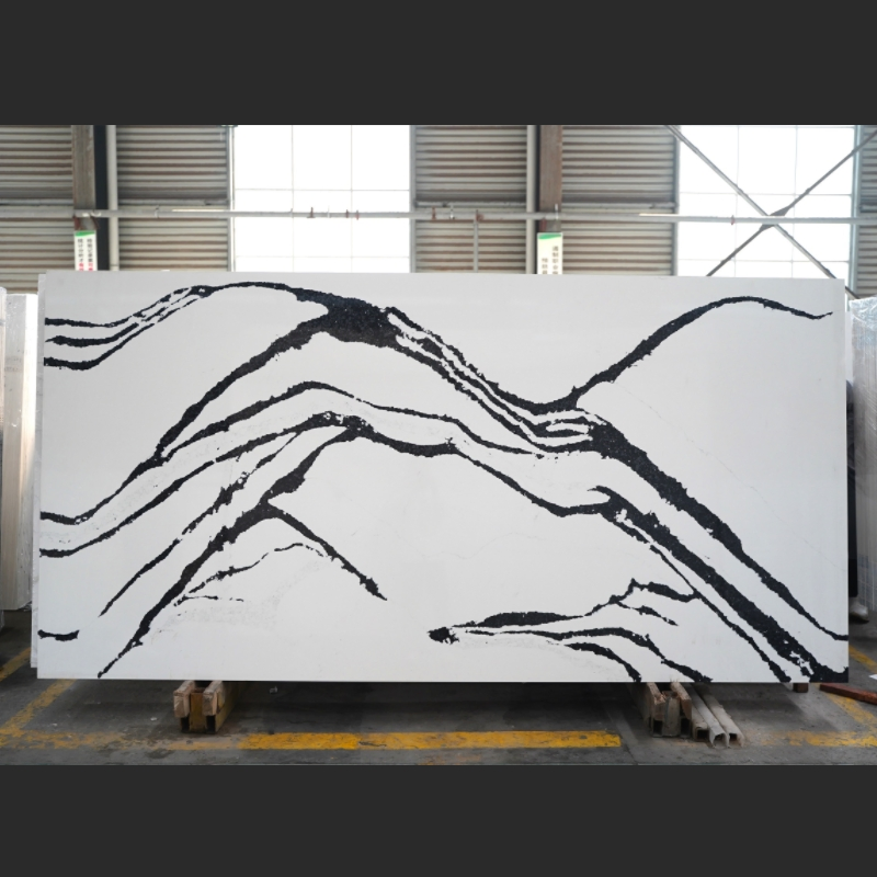 Artifical Stone White Calacatta Quartz Stone with Black Veins Scratch Resistant and Stain Resistant for Kitchen Countertop and Bathroom Vanity