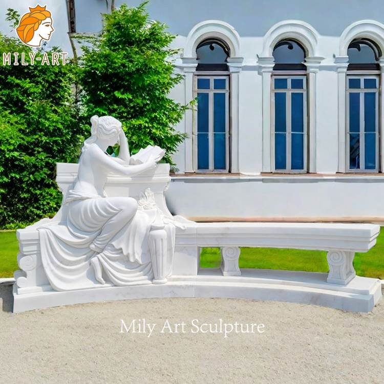 Outdoor Park Carved Stone Seating Bench Luxury White Marble Bench