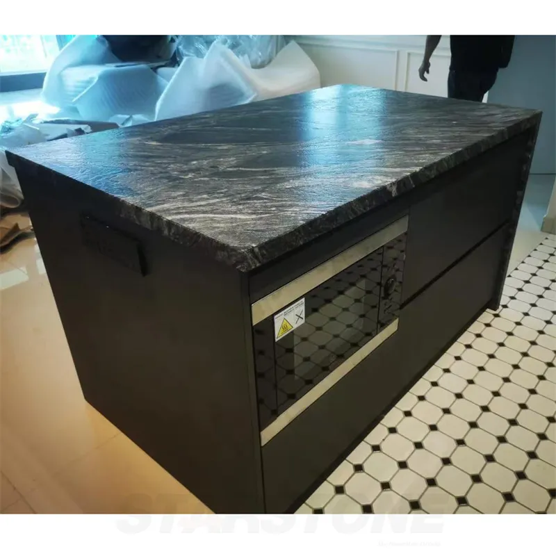 Custom Black Marble Kitchen Island Countertop