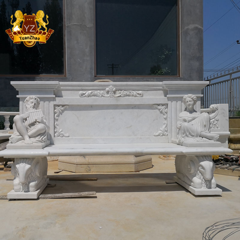 Garden Stone Furniture Products Hand Carving White Marble Stone Bench
