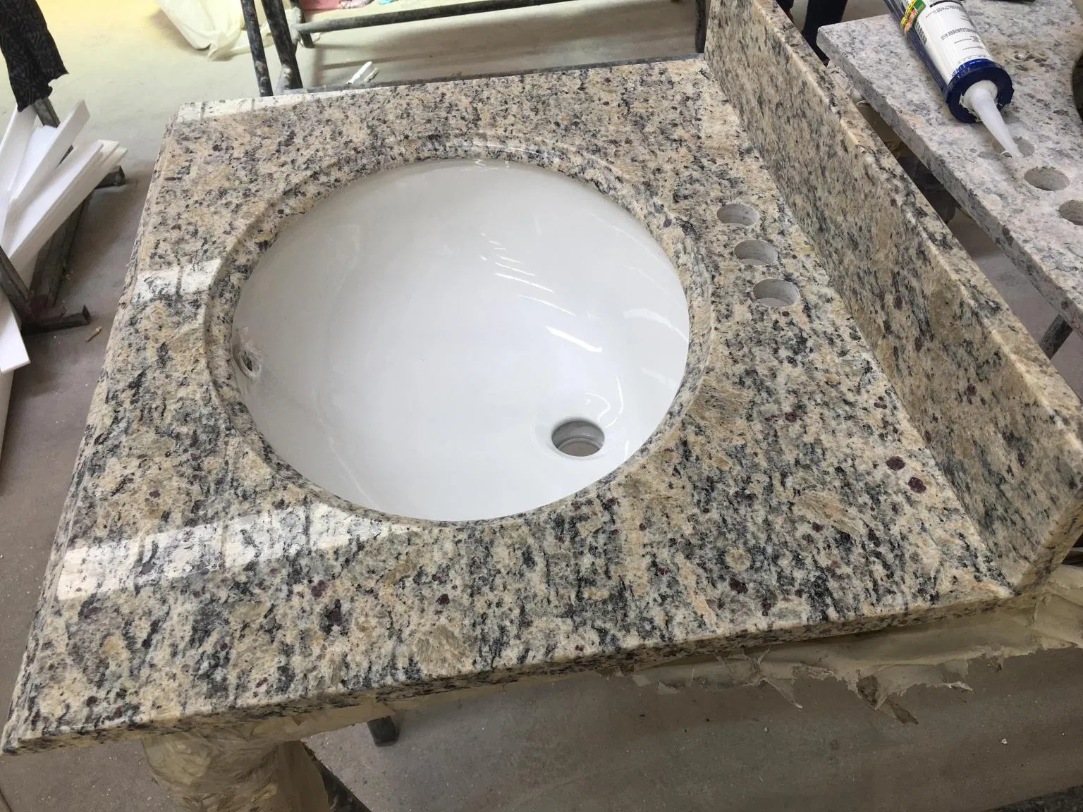 Santa Cecilia Gold Granite Ogee Edge Bathroom Vanity Top with Oval Ceramic Sink