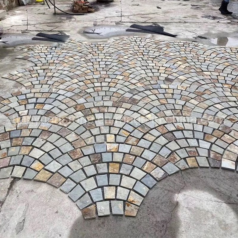 Flamed Surface Split Edge Black Granite Mesh Cobblestone for Walkway Paving