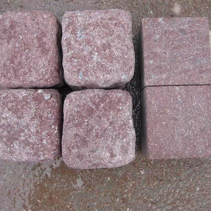 Machine Cut Natural Granite Stone Red Porphyre Paver Cobblestone for Park Courtyard Driveway