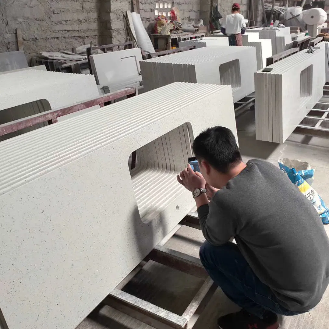 Galaxy White/Sparkling White/Crystal White Quartz Stone Prefabricated Countertop