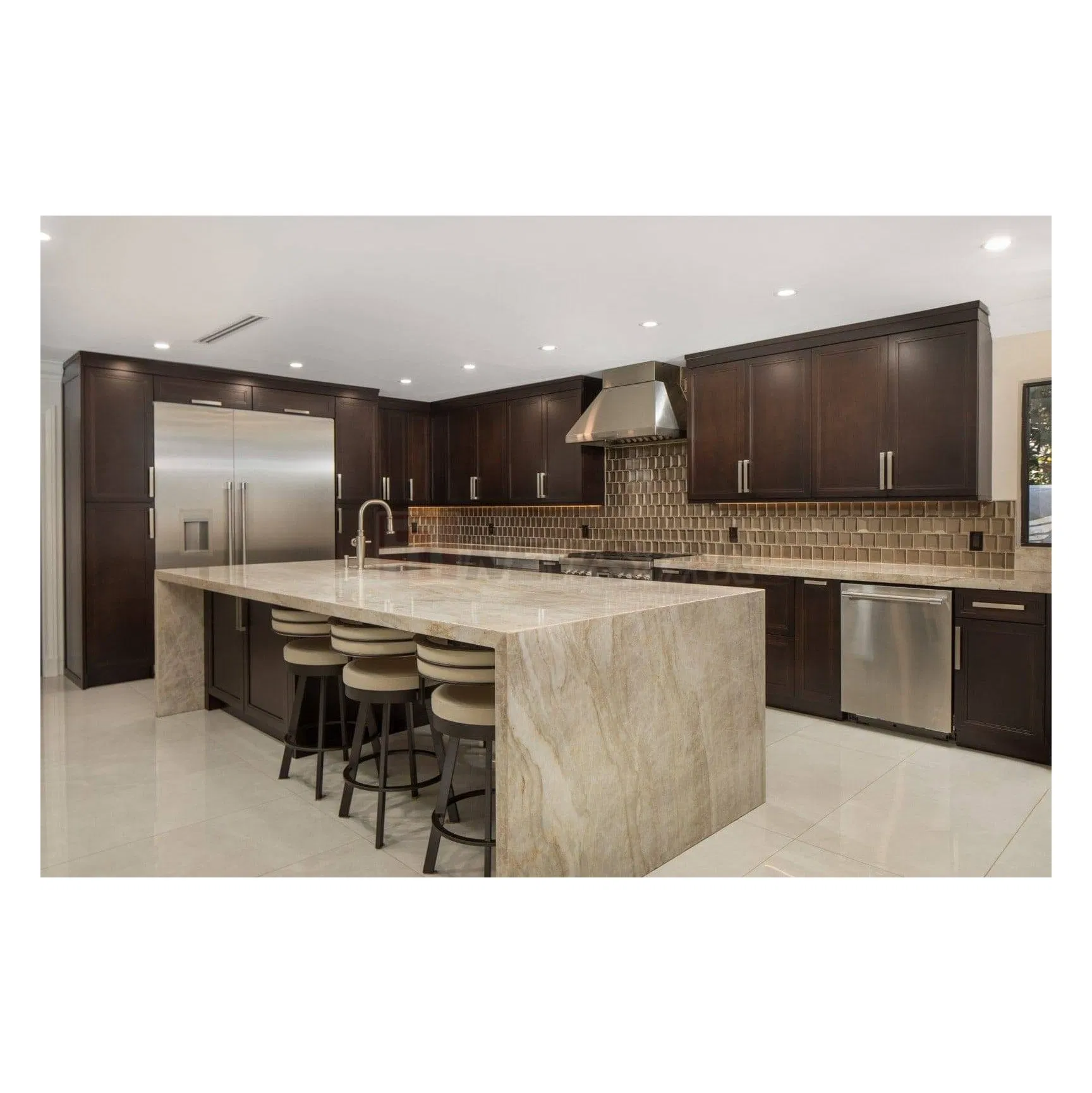 Newstar Prefab Kitchen Quartz Island Natural Bianco Lasa White Marble Stone Countertop Sintered Stone Vanity Top