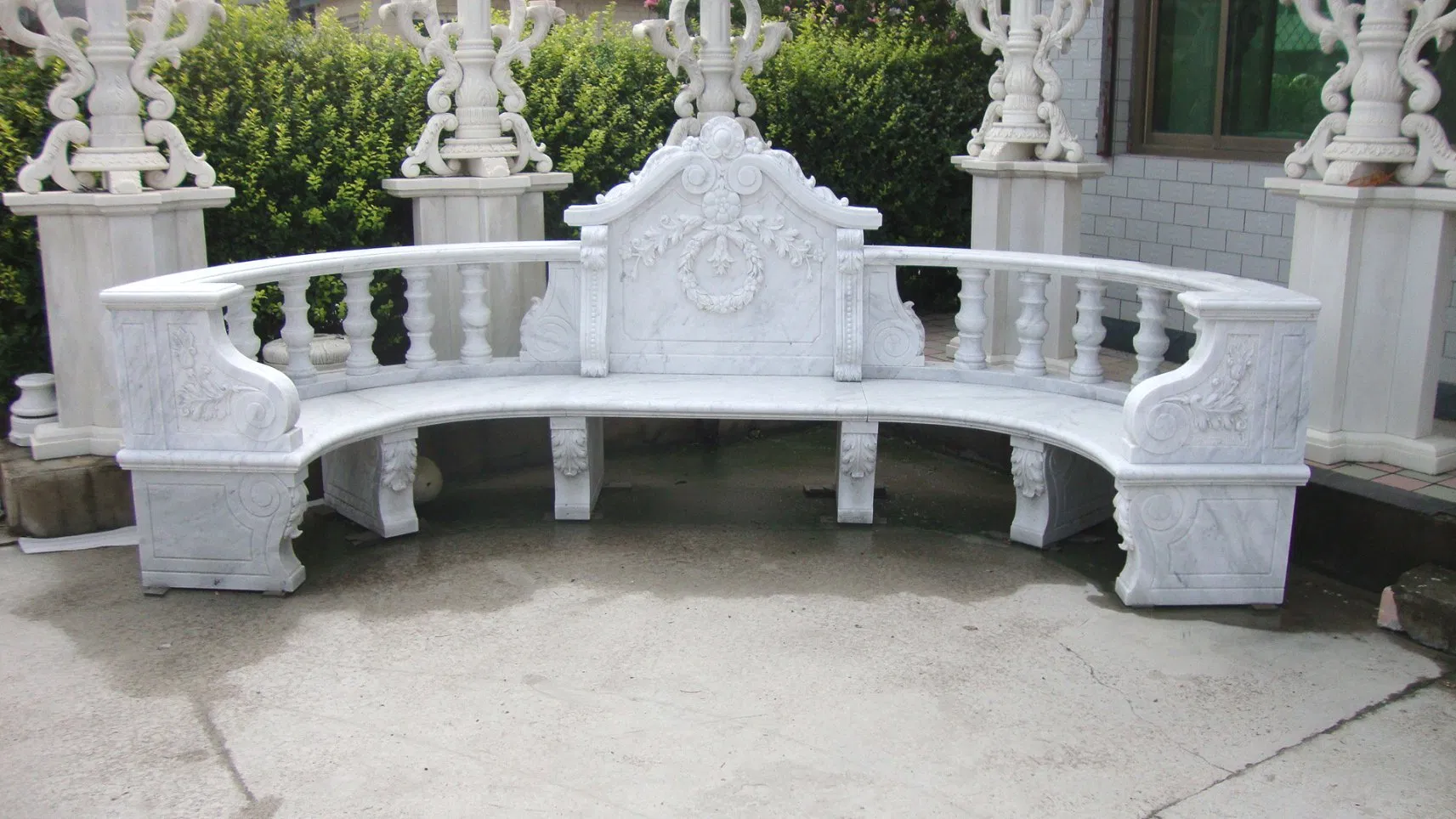 Customized Antique Large Outdoor Park Decoration Stone Carvings and Sculptures Furniture Hand Carving Garden Long Chair Seat Beige Marble Bench (SY-T010)