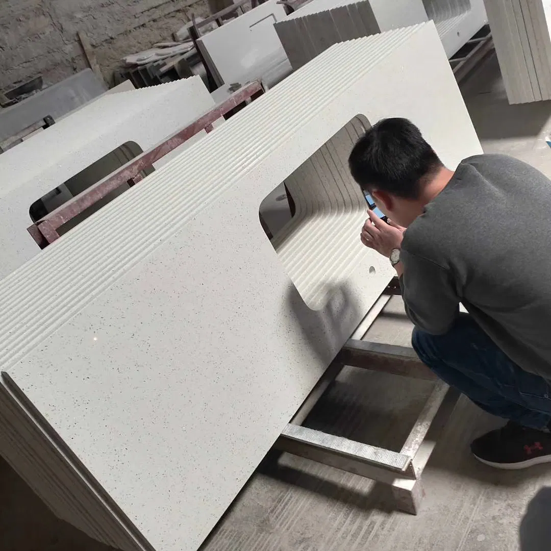 Galaxy White/Sparkling White/Crystal White Quartz Stone Prefabricated Countertop