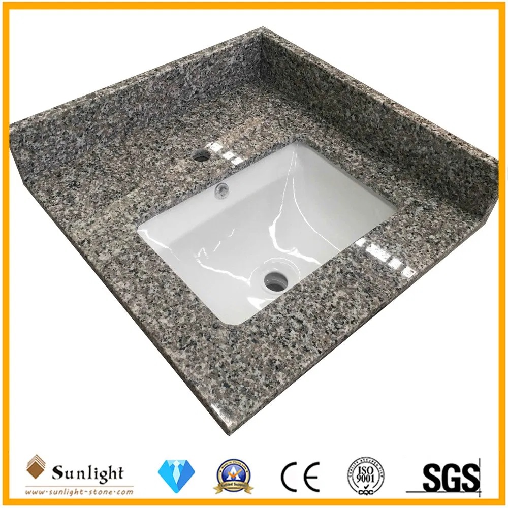 Factory Custom Cheapest Swan White Granite Stone Bathroom Vanity Top (with single sink)