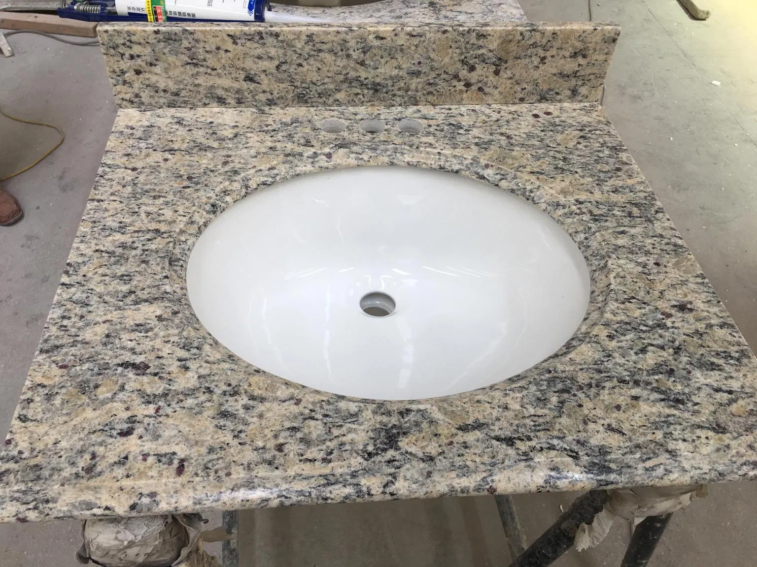 Santa Cecilia Gold Granite Ogee Edge Bathroom Vanity Top with Oval Ceramic Sink
