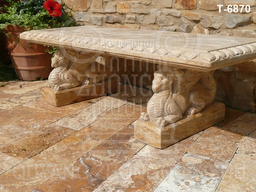 Marble Stone Garden Bench Carved with Dragon Side View