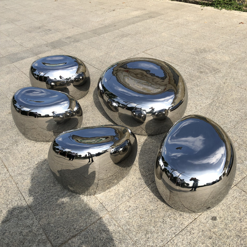 Park Decor Stainless Steel Stone Shape Bench Seat Metal Silver Chair