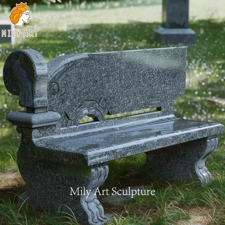 Cemetery Custom Carved Stone Natural Black Granite Marble Bench for Rest
