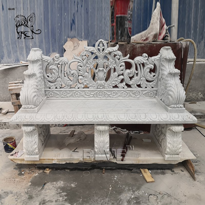 Outdoor Decoration Hand Carved Natural Stone Garden Products Curve Benches Marble Bench for Park