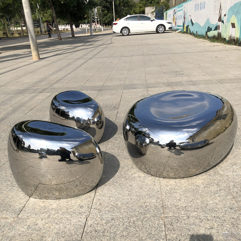 Park Decor Stainless Steel Stone Shape Bench Seat Metal Silver Chair