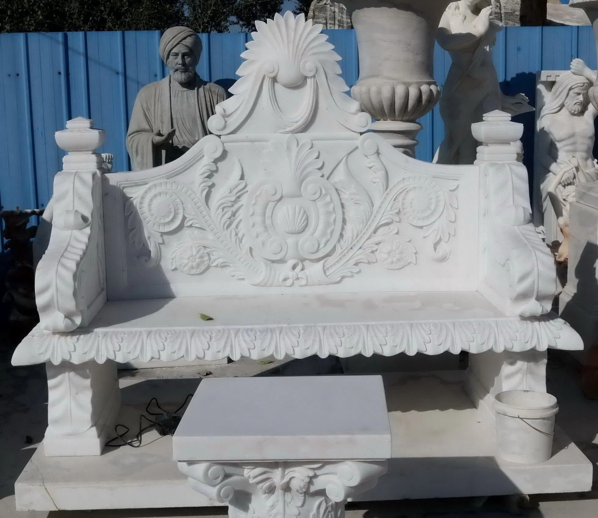Marble Stone Garden Bench Carved with Dragon