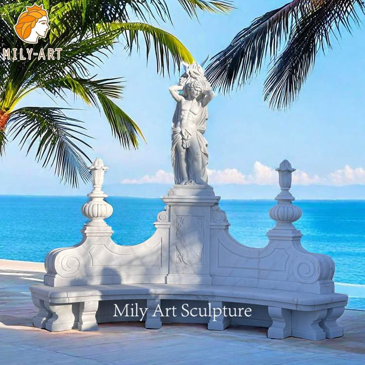 Outdoor Park Carved Stone Seating Bench Luxury White Marble Bench