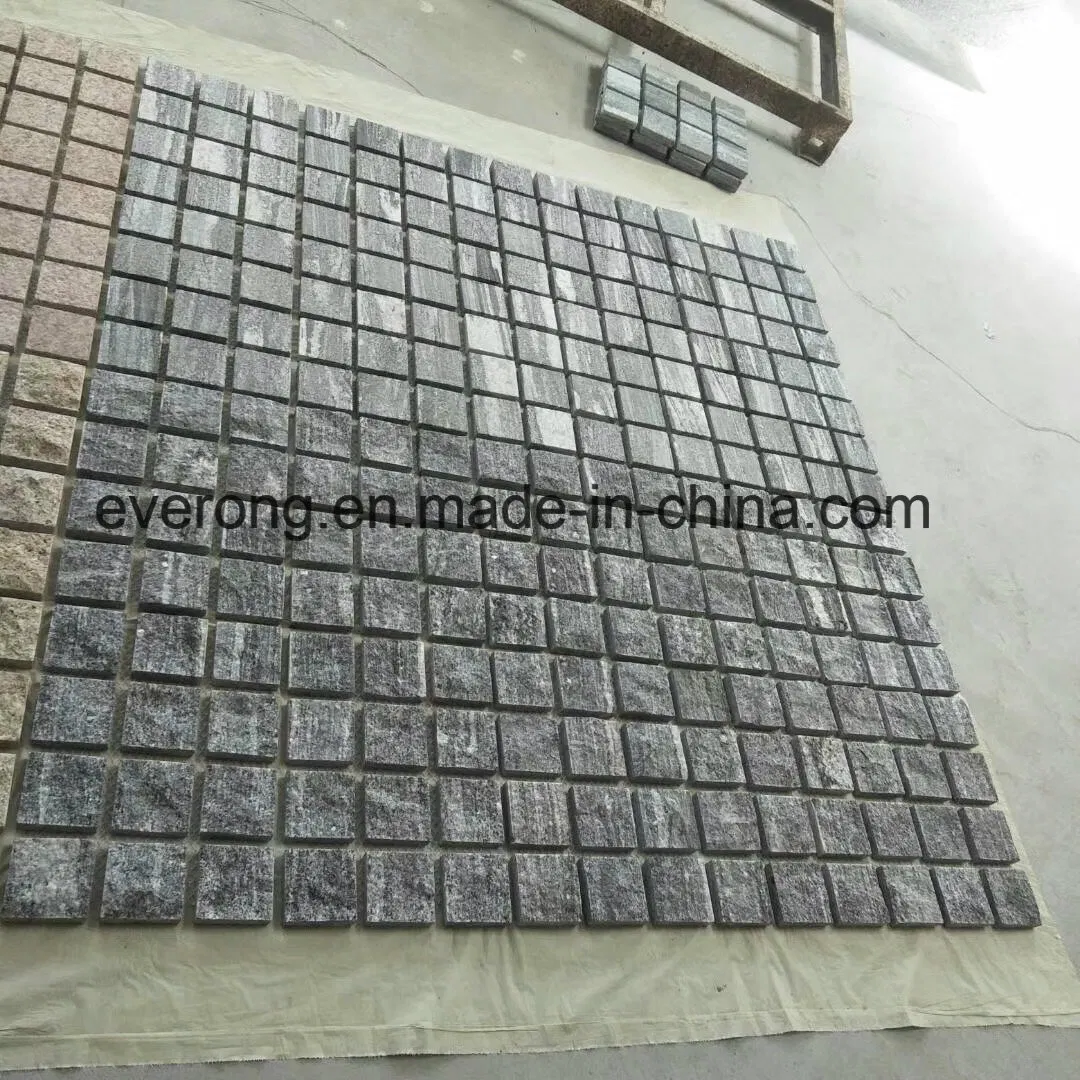 Natural Grey/Gray Veins Nero Santiago Granite Paving/Cube/Cubic/Cobblestone on Mesh