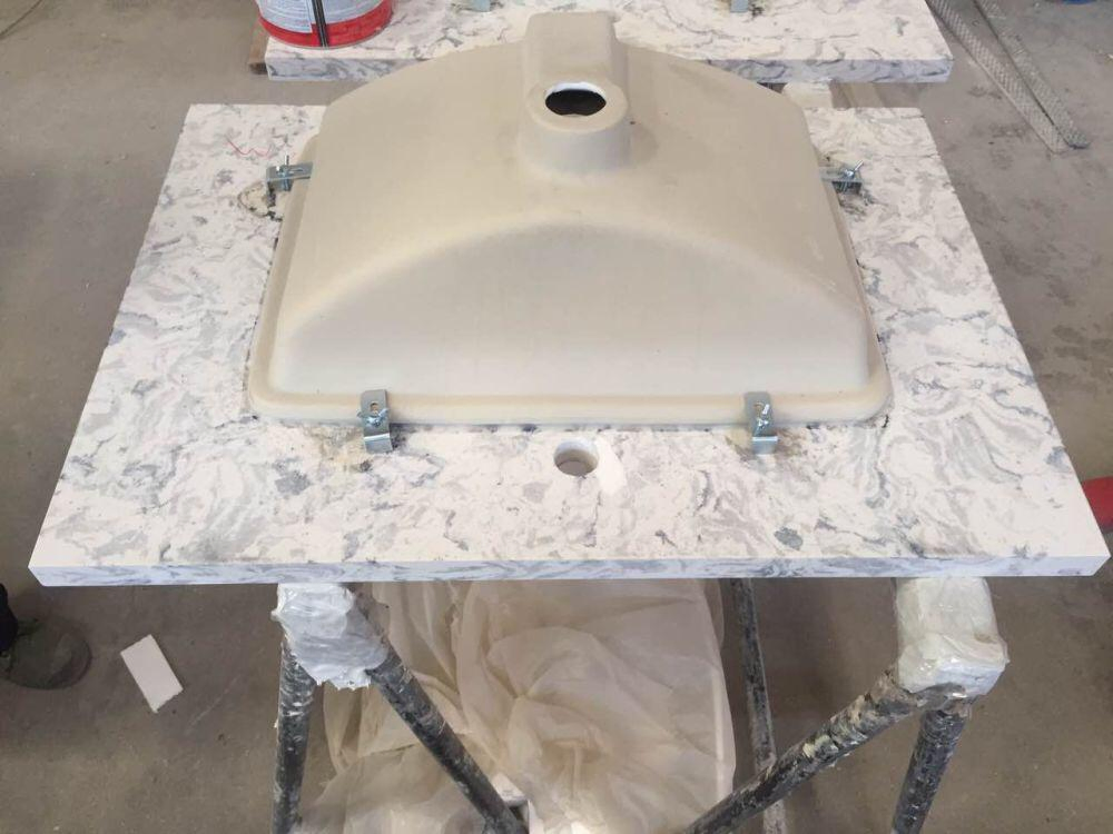 Man Made Stone Multi Color Quartz Attach Undermount Ceramic Basin Bathroom Vanity Top