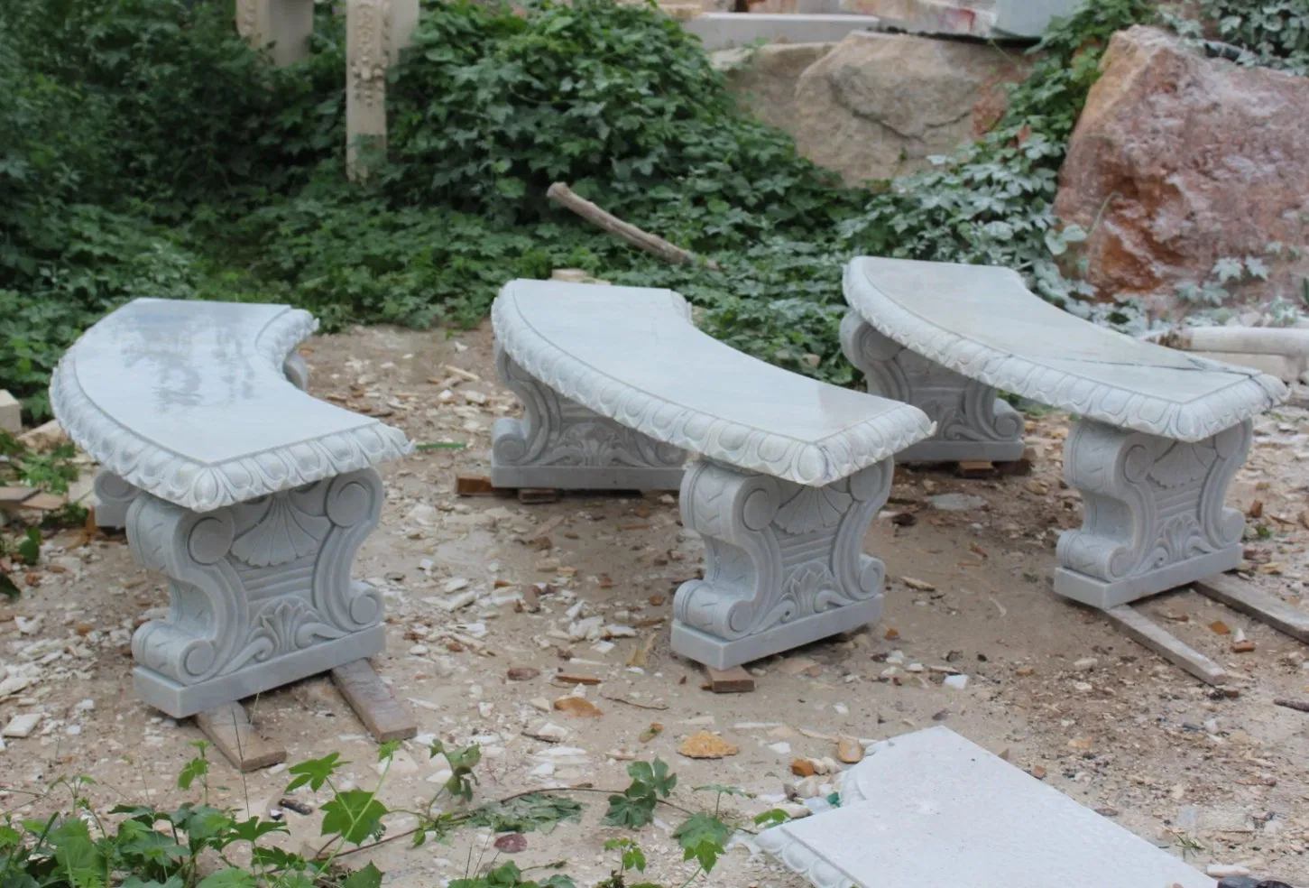 Outdoor Garden Hand Carving Natural Stone Marble Solid Bench (SYMB-042)