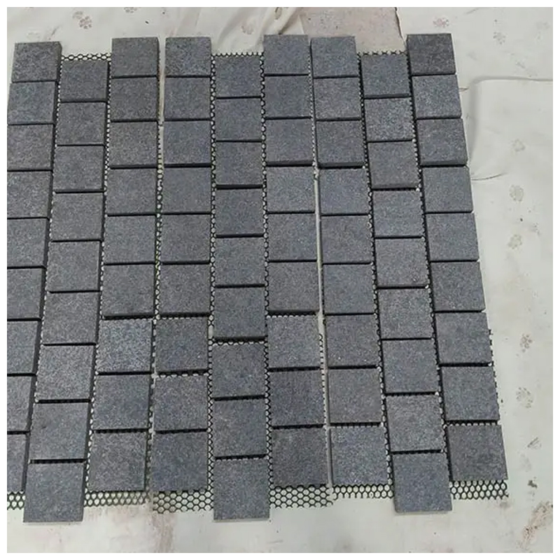 Flamed G684 Black Basalt Outdoor Mesh Cobblestone