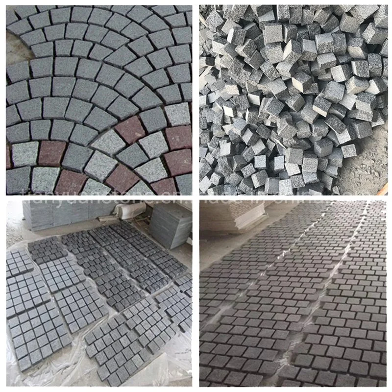 Interlocking Flamed Finish G684 Black Cobblestone on Mesh for Driveway Walkway Pavement