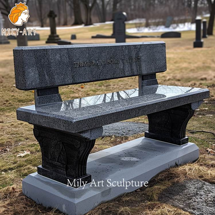 Cemetery Custom Carved Stone Natural Black Granite Marble Bench for Rest