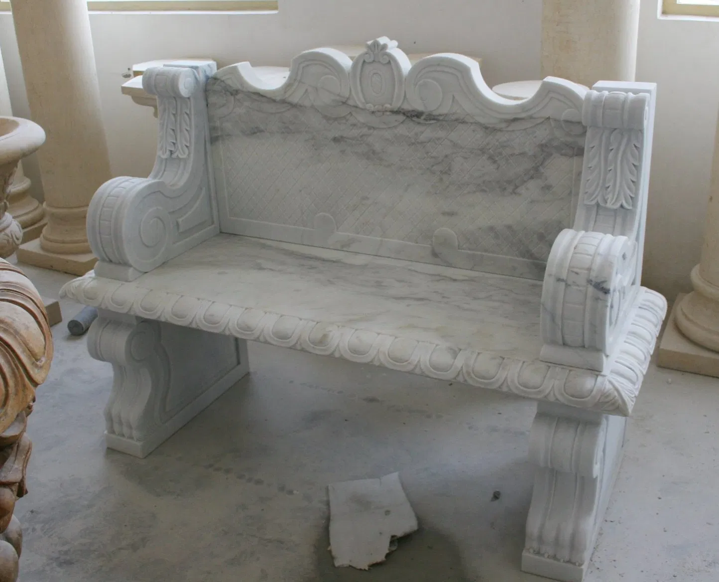 Classical Style Factory Wholesale Antique Stone Marble Garden Bench Garden Outdoor Decorative Stone Bench (SYMB-018)