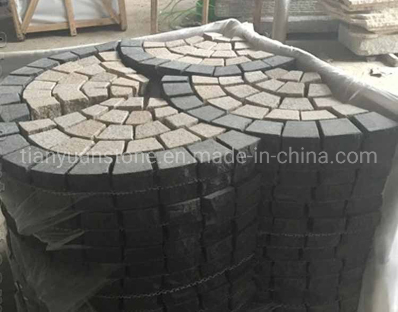 Flamed Surface Split Edge Black Granite Mesh Cobblestone for Walkway Paving