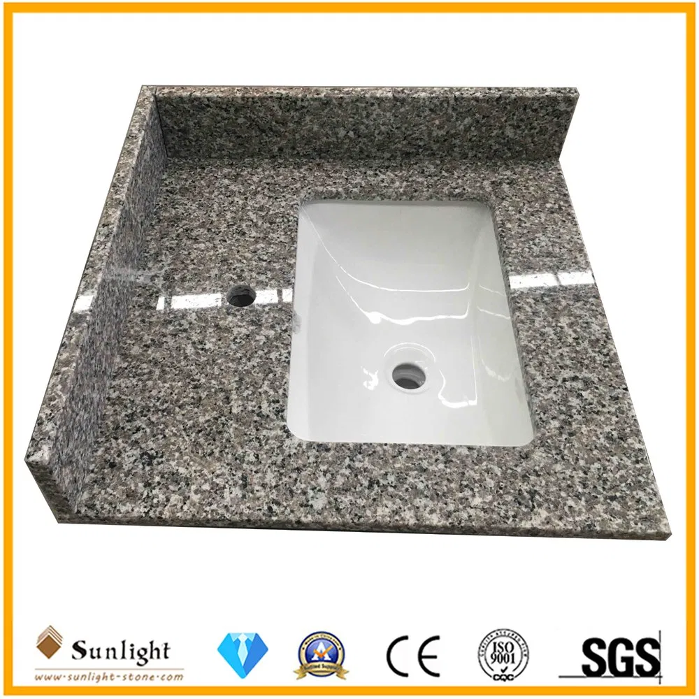 Factory Custom Cheapest Swan White Granite Stone Bathroom Vanity Top (with single sink)