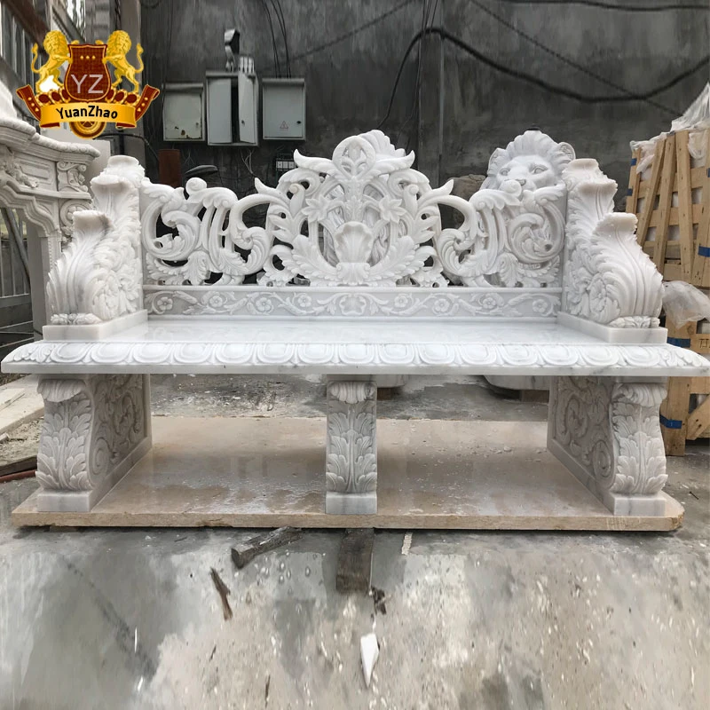 Hand Carved Outdoor Furniture White Marble Garden Stone Bench