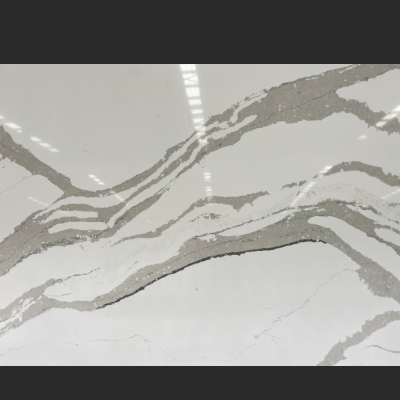 Artifical Stone White Calacatta Quartz Stone with Black Veins Scratch Resistant and Stain Resistant for Kitchen Countertop and Bathroom Vanity