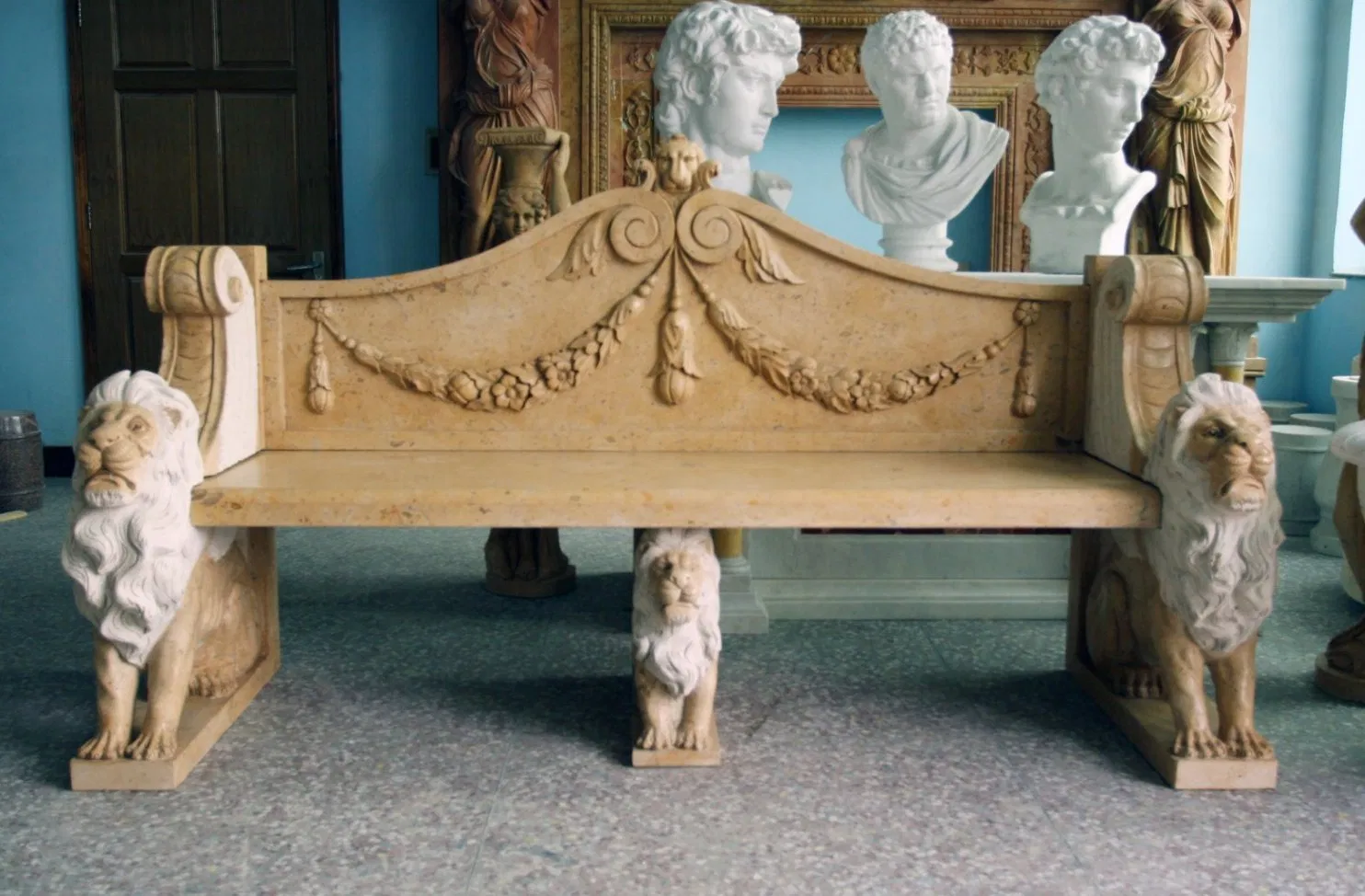 Classical Style Factory Wholesale Antique Stone Marble Garden Bench Garden Outdoor Decorative Stone Bench (SYMB-018)