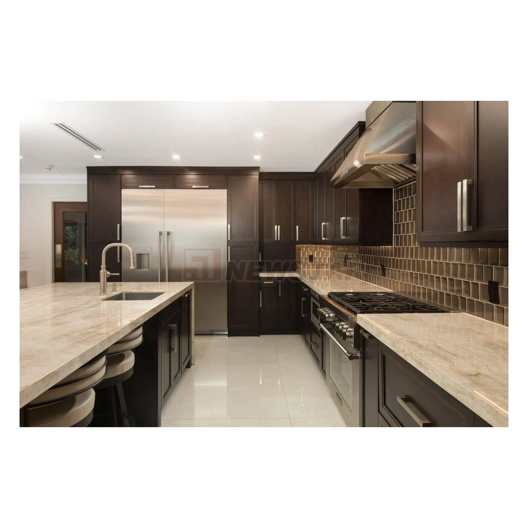 Newstar Prefab Kitchen Quartz Island Natural Bianco Lasa White Marble Stone Countertop Sintered Stone Vanity Top