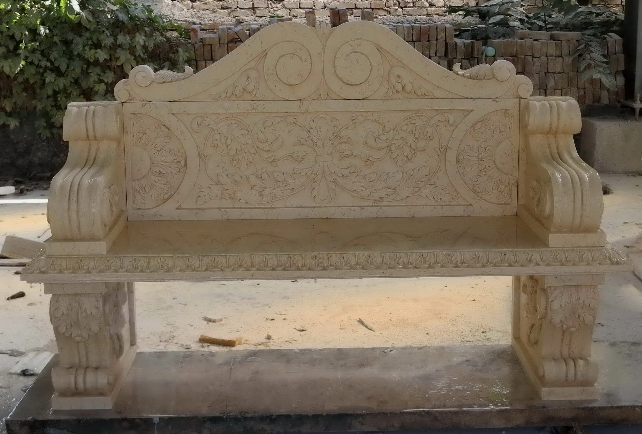 Marble Stone Garden Bench Carved with Dragon
