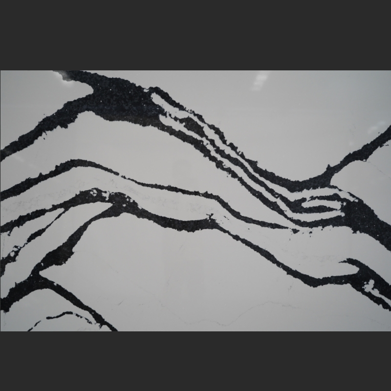 Artifical Stone White Calacatta Quartz Stone with Black Veins Scratch Resistant and Stain Resistant for Kitchen Countertop and Bathroom Vanity