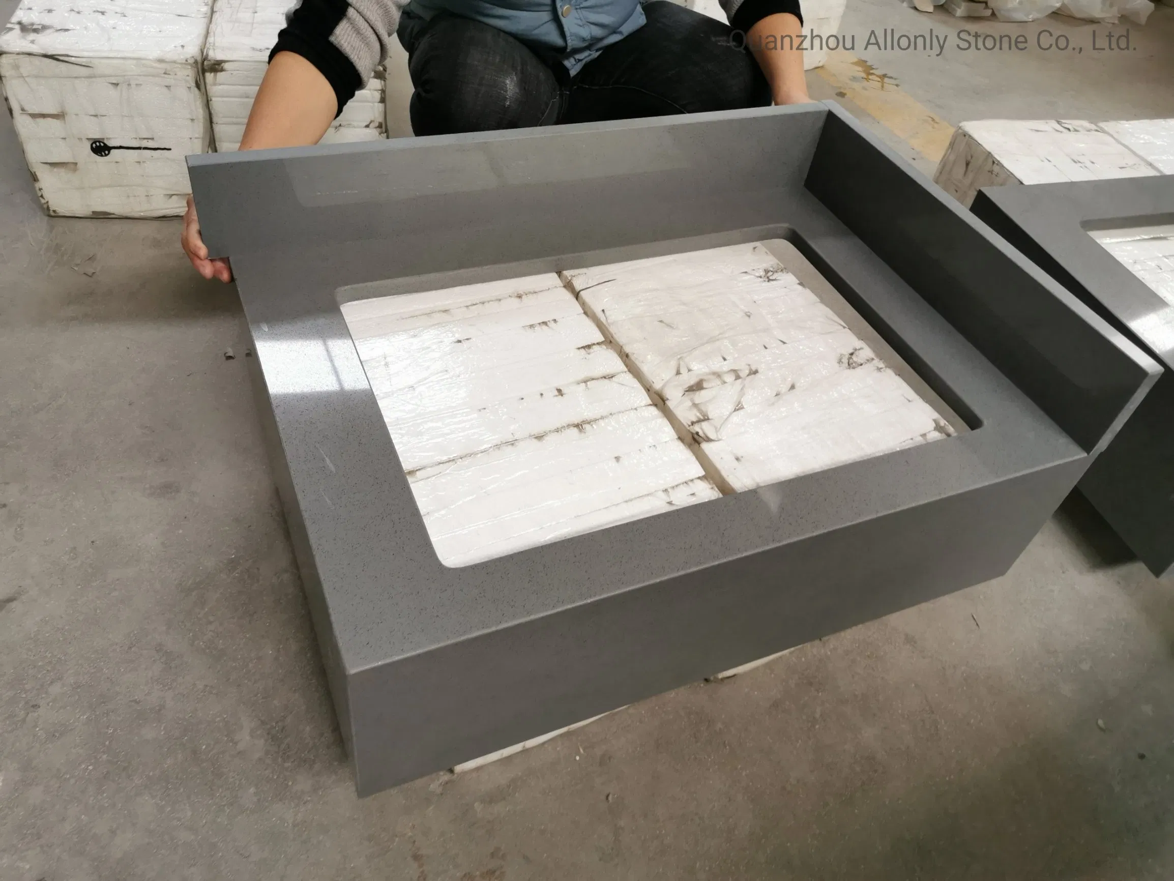 Prefabricated Countertop Grey Vein Quartz for Bathroom Quartz Vanity Top