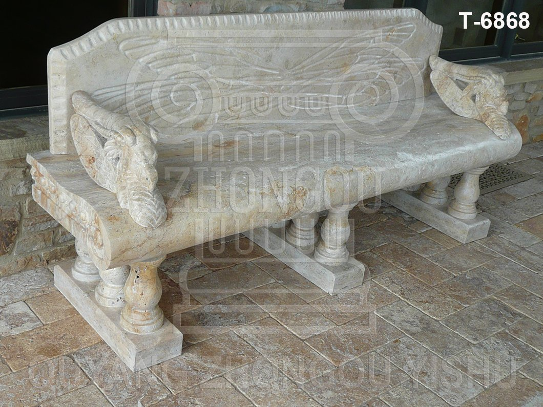 Marble Stone Garden Bench Carved with Dragon