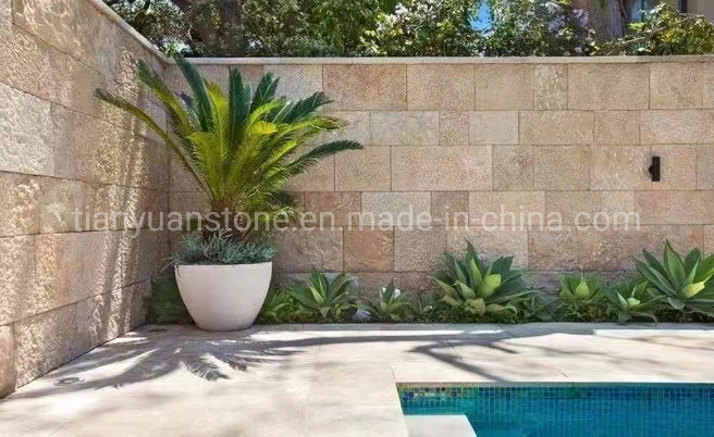 Natural Split Tumble Travertine Castle Stacked Stone for Outside Retaining Wall