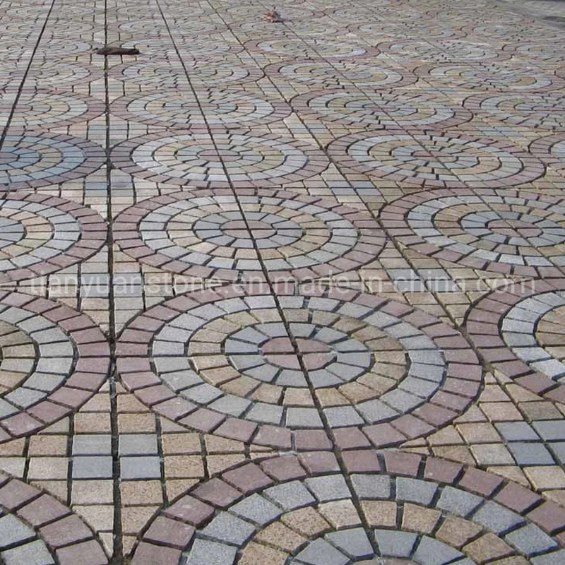 Fan Shape Meshed Cobblestone for Exterior Paving and Car Parking Area