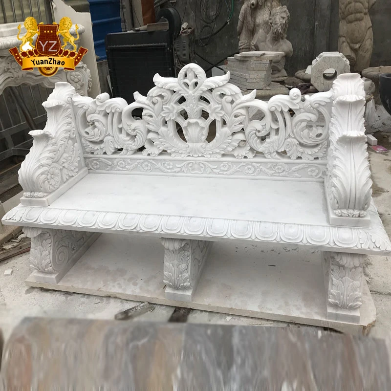 Hand Carved Outdoor Furniture White Marble Garden Stone Bench